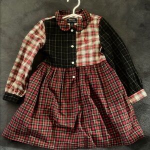 Polo Ralph Lauren Patchwork Plaid Button-Front Dress - Red & Black